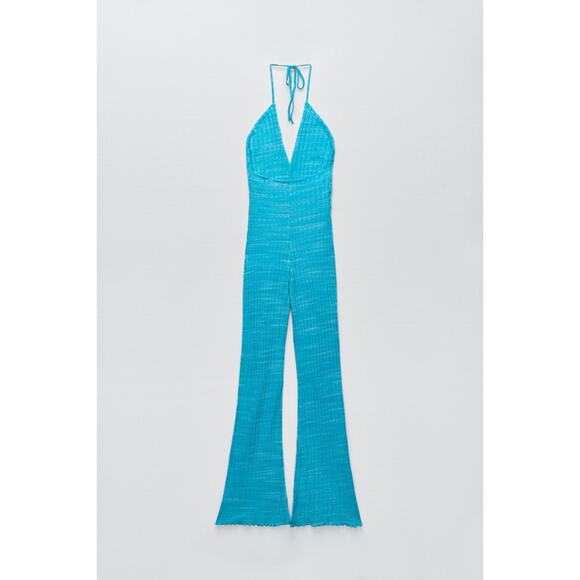 Zara Ribbed Halter Flare Jumpsuit - Picture 10 of 16